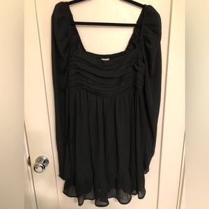 NWT Abercrombie Long Sleeve Black Ruched Babydoll Mini Dress (L tall)